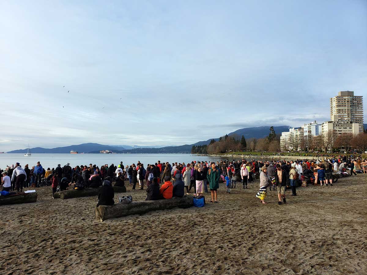 Crowd Gathering at English Bay for Polar Bear Swim.