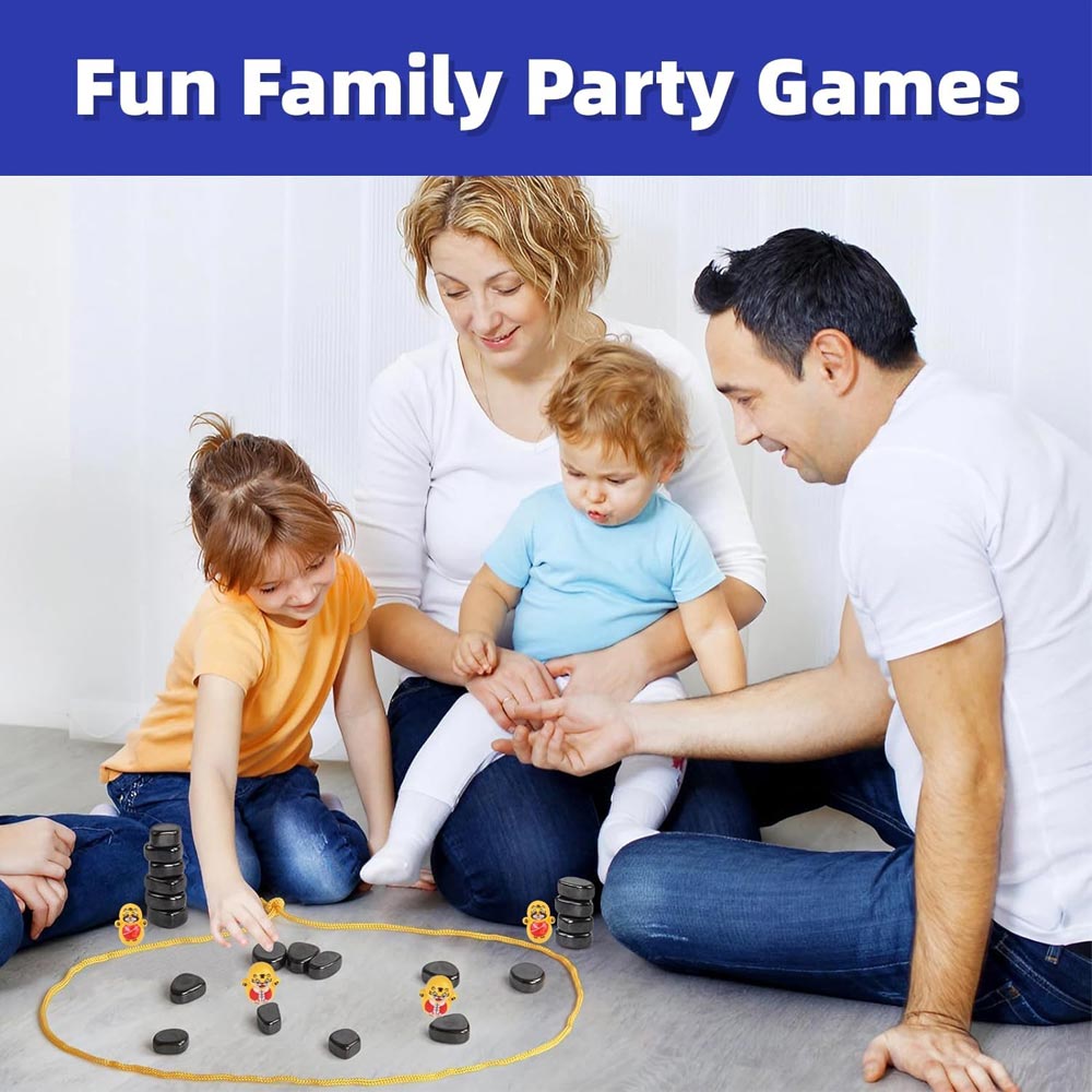 A family playing a magnetic tabletop game together.