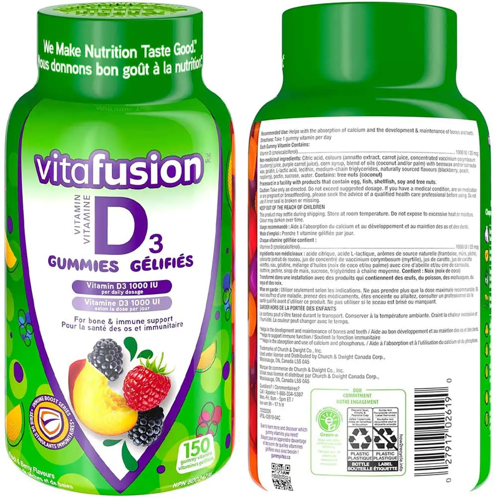 Vitafusion D3 Gummies 1000 IU, 150 Ct, 5 Mo Supply